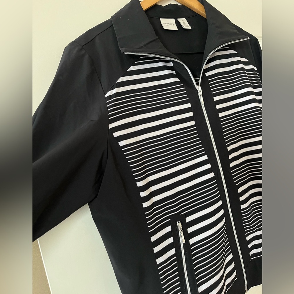 Sale! Chico’s Black & White Lightweight Jacket Zipper Women’s Size Large - Picture 7 of 16